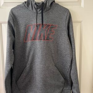 Nike Men's Gray Hoodie with Red Logo